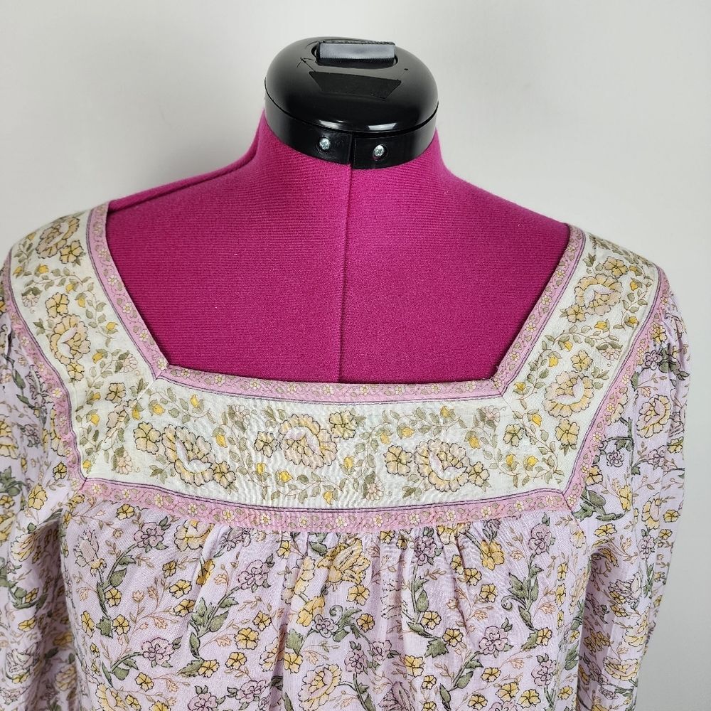 American Eagle AEO Cotton Top Floral Peasant Blouse Boho Balloon Long Sleeve S - Picture 5 of 16